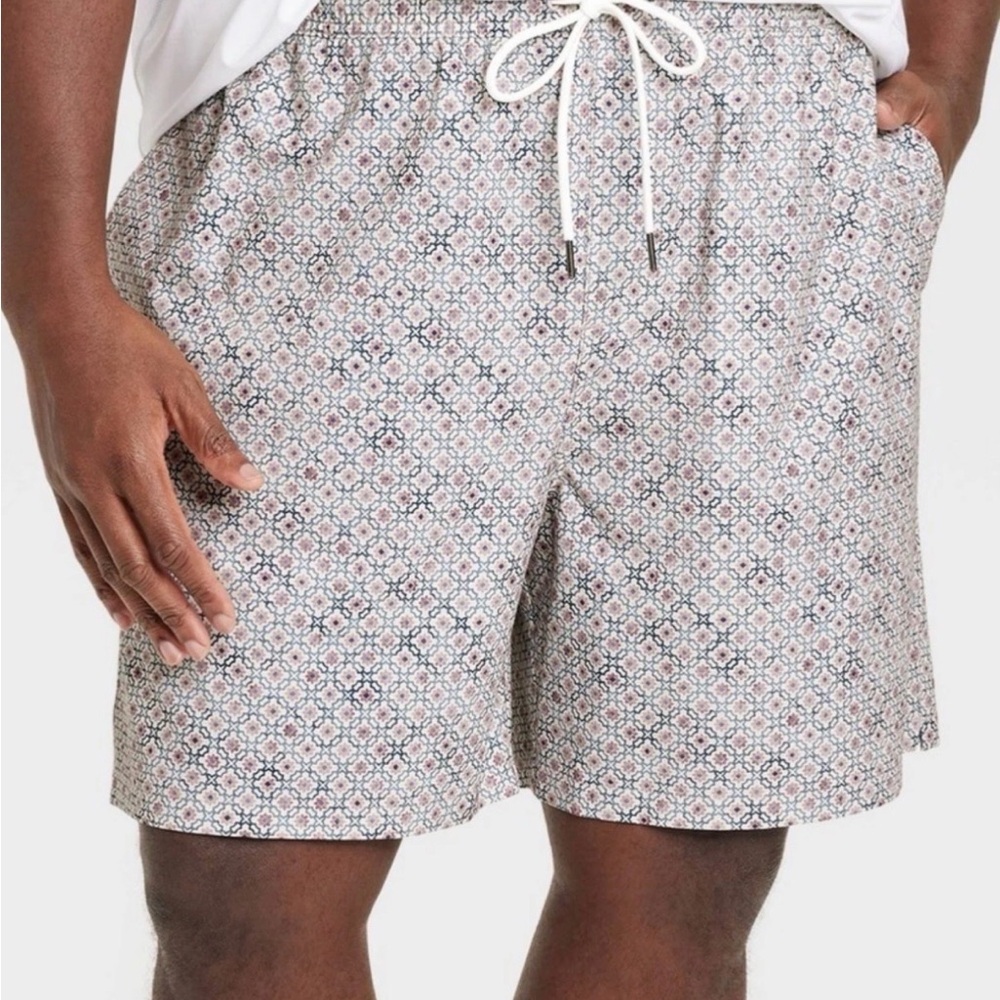 Goodfellow TILE PRINT swim trunks XL W/ brief 3 pocket 7" inseam - C11-129
